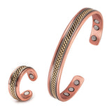 Jewelry-Set Magnetic Copper Bracelet Ring Healing Energy Jewelry Sets for Women Rose Gold Adjustable Cuff Ring Bracelets Bangles