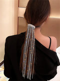 Vintage Shine Full Rhinestone Hairpins For Women Bijoux Long Tassel Crystal Hair Barrettes Wedding Banquet Jewelry