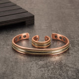 Jewelry-Set Magnetic Copper Bracelet Ring Healing Energy Jewelry Sets for Women Rose Gold Adjustable Cuff Ring Bracelets Bangles