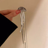 1 Piece Vintage Hyperbole Crystal Pearl Jellyfish Brooch For Women Personality Long Tassels Collar Brooches Accessories