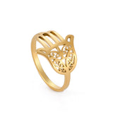 Skyrim Stainless Steel Hamsa Fatima&#39;s Hand Rings for Women Girls Gold Color Ring Amulet Talisman Jewelry Gifts Wholesale 2023