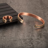 Jewelry-Set Magnetic Copper Bracelet Ring Healing Energy Jewelry Sets for Women Rose Gold Adjustable Cuff Ring Bracelets Bangles