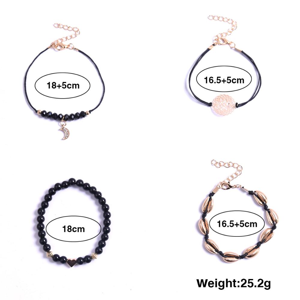New Women Shell Moon bracelet Set For Ladies Map Heart Charm crystal Bead Rope chains Bangle Boho Jewelry Gift