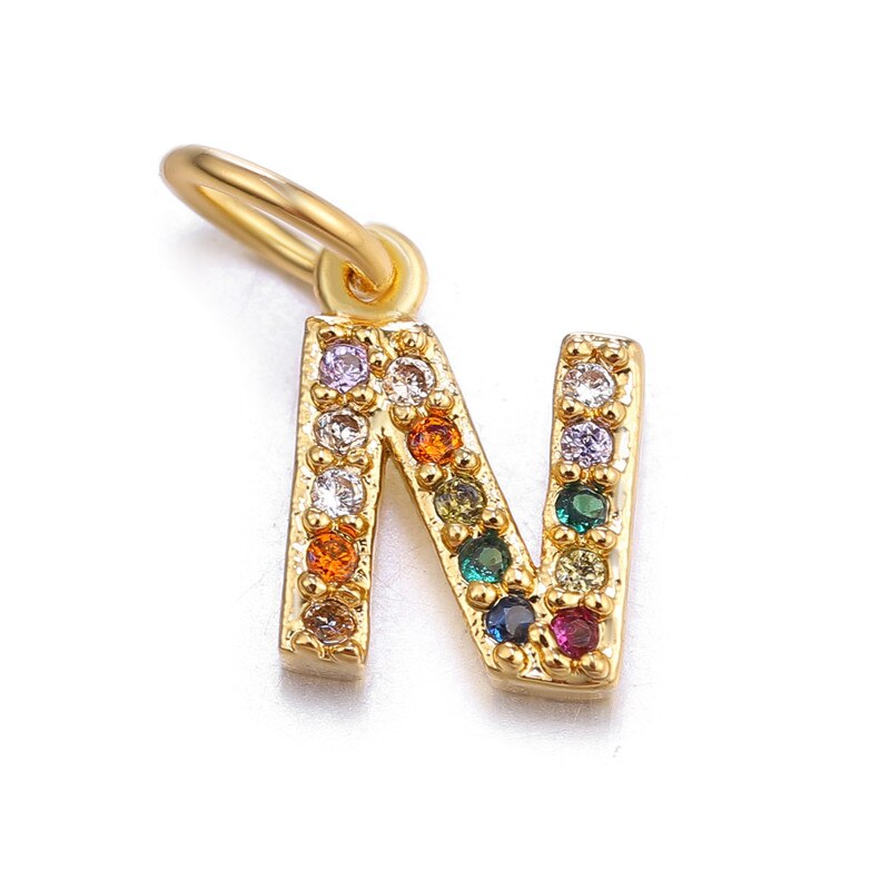 Juya 13*6mm A-Z Colorful Zircon Letter Charms DIY Small Initial Charms Pendant for Necklace&amp;Bracelets Jewelry Making Supplies