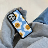 New Embroidery Sun Flower Cover For iPhone 11 12 13 14 15 Pro Max Xr X Xs 14 15Plus Winter Aesthetic Fuzzy Plush Shockproof Case