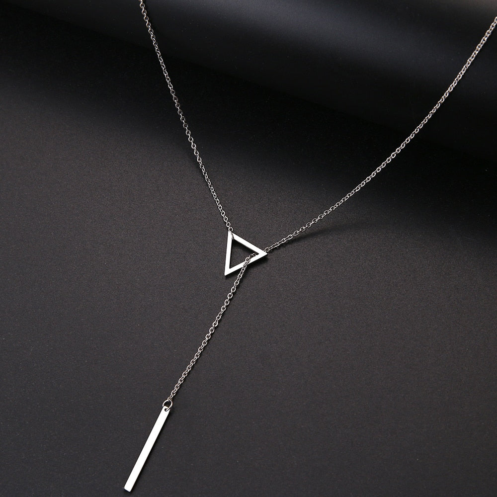 DOTIFI For Women Necklaces Innovation Double Pendant Long Chain Openwork Triangle and Baguette Stainless Steel Necklace