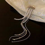 1 Piece Vintage Hyperbole Crystal Pearl Jellyfish Brooch For Women Personality Long Tassels Collar Brooches Accessories