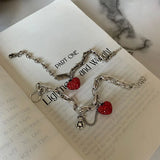 Maytrends Silver Color Thick Chain Bracelets for Women Trendy Elegant Charming Sparkling Strawberry Zircon Party Jewelry