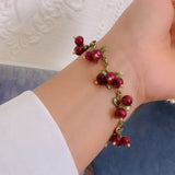 MAYTRENDS  -  Metal Plant Leaves Blueberry Natural Stone Bracelet for Women Party Sweet Wedding Jewelry Gifts