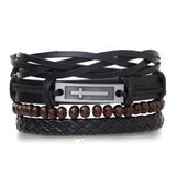 IFMIA Vintage Black Bead Bracelets For Men Fashion Hollow Triangle Leather Bracelet &amp; Bangles Multilayer Wide Wrap Jewelry 2020