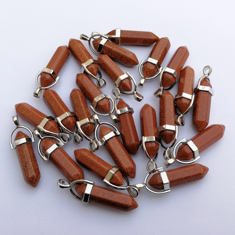 Fashion natural stone Good quality crystal pillar Pendant necklace for making Jewelry mixed charm accessories 24pc