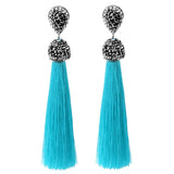 Fashion 12Colors Long Tassel Earrings Handmade Bohemian Unusual Silk Crystal Dangle Drop Hanging Earrings For Women Jewelry Gift