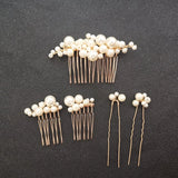 Handmade Golden Wired Simulated Pearls Wedding Hair Comb Hair Pins Stickers Set Bridal Hair Accessories Women Jewelry