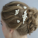 Handmade Golden Wired Simulated Pearls Wedding Hair Comb Hair Pins Stickers Set Bridal Hair Accessories Women Jewelry