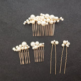 Handmade Golden Wired Simulated Pearls Wedding Hair Comb Hair Pins Stickers Set Bridal Hair Accessories Women Jewelry