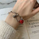 Maytrends Silver Color Thick Chain Bracelets for Women Trendy Elegant Charming Sparkling Strawberry Zircon Party Jewelry