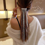 Vintage Shine Full Rhinestone Hairpins For Women Bijoux Long Tassel Crystal Hair Barrettes Wedding Banquet Jewelry