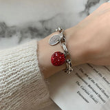 Maytrends Silver Color Thick Chain Bracelets for Women Trendy Elegant Charming Sparkling Strawberry Zircon Party Jewelry