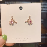 MENGJIQIAO New Cute Sweet Heart Zircon Flower Circle Stud Earrings For Women Fashion Delicate Micro Paved Pendientes Jewelry