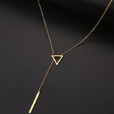 DOTIFI For Women Necklaces Innovation Double Pendant Long Chain Openwork Triangle and Baguette Stainless Steel Necklace