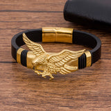 TYO High Quality Fashion Charm Rope Braided Bangles Gold Color Men Leather Bracelet Eagles Animal Magnetic Jewelry Metal