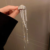 1 Piece Vintage Hyperbole Crystal Pearl Jellyfish Brooch For Women Personality Long Tassels Collar Brooches Accessories