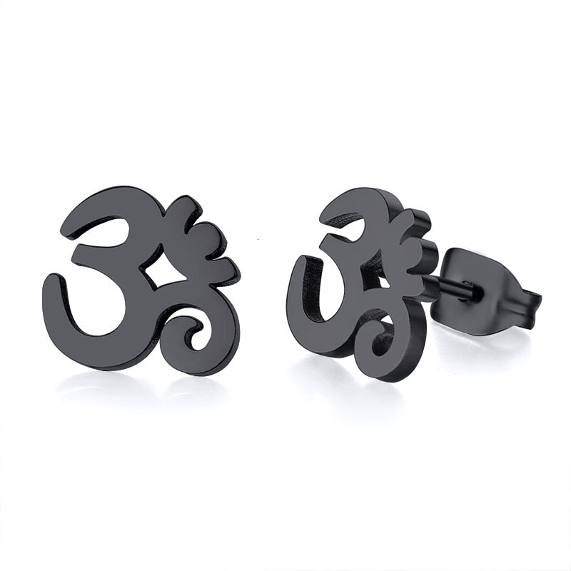 OM SYMBOL AUM STUD EARRING STAINLESS STEEL YOGA AND MEDITATION UNISEX JEWELRY GIFTS FOR YOGA LOVERS