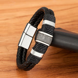 XQNI Woven Leather Rope Wrap Special Style Classic Stainless Steel Men&#39;s Leather Bracelet Double-layer Design DIY Customization