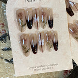 Maytrends 10pcs detachable almond handmade false nails ballet wearable Maillard style artificial nail with glue fall winter press on nails