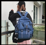 Maytrends Preppy Style Black Backpack Unisex Women Men Backpack Nylon Waterproof Multi-Pocket Design Mochilas Teenagers Shoulder Bag