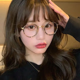 Maytrends Korean Round Alloy Glasses Frame Women Lovely Ins No Makeup Plain Glasses Men Eyewear Cute Decorative Computer Glasses