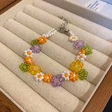 MAYTRENDS  -  Colored Handmade Woven Bead Flower Necklace Collarbone Chain Temperament Style Jewelry Bracelet