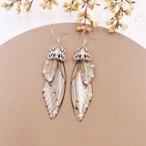 Fashion Handmade Femme Wing Drop Earrings Purple Resin Fairy Cicada Wings Earrings Rhinestone Purple Earrings Vintage Jewelry