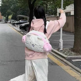 Maytrends Kawaii Cute Backpack for Women White Pink Cat Head Shape Fashion Crossbody Bag New Soft Plush Sweet Large Capacity Handbag