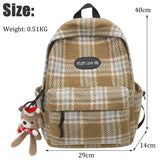 Maytrends  -   Fashion Plaid Woollen Cloth Women's Backpack Student Book Backpacks for Teenage Girls School Bags Large CapacityTravel Rucksack