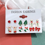 6 pairs Christmas Stud Earrings Xmas Tree Brown Elk Snowman Santa Claus Cute Christmas Earrings Christmas Gifts For Women Girls