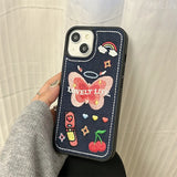 Korean Cute Y2k Butterfly Denim Embroidery Phone Case For iPhone 15 14 13 12 Pro Max 11 Love Heart Cherry Shockproof Soft Cover