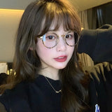 Maytrends Korean Round Alloy Glasses Frame Women Lovely Ins No Makeup Plain Glasses Men Eyewear Cute Decorative Computer Glasses