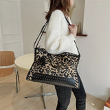 Maytrends Large Capacity Leopard Print Women's Shoulder Bag Lady Shopping Tote Handbag Fashion Rivet Female Big Crossbody Bags with Tassel