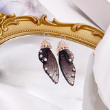 Fashion Handmade Femme Wing Drop Earrings Purple Resin Fairy Cicada Wings Earrings Rhinestone Purple Earrings Vintage Jewelry