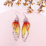 Fashion Handmade Femme Wing Drop Earrings Purple Resin Fairy Cicada Wings Earrings Rhinestone Purple Earrings Vintage Jewelry