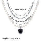 MAYTRENDS  -  Heart Pearl Necklaces Silver Color Alloy Cuban Chain Black Love Pendant Choker Punk Jewelry Party Gifts