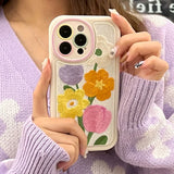 Fashion Embroidery Flower Winter Warm Phone Case For iPhone 15 13 12 11 Pro Max Colorful Soft Shockproof Camera Protection Cover