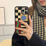 New Embroidery Sun Flower Cover For iPhone 11 12 13 14 15 Pro Max Xr X Xs 14 15Plus Winter Aesthetic Fuzzy Plush Shockproof Case