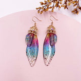 Fashion Handmade Femme Wing Drop Earrings Purple Resin Fairy Cicada Wings Earrings Rhinestone Purple Earrings Vintage Jewelry