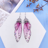 Fashion Handmade Femme Wing Drop Earrings Purple Resin Fairy Cicada Wings Earrings Rhinestone Purple Earrings Vintage Jewelry