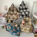 Maytrends  -   Fashion Plaid Woollen Cloth Women's Backpack Student Book Backpacks for Teenage Girls School Bags Large CapacityTravel Rucksack