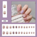 24pcs Press on False with Designs Set Heart n Butterfly Decal Fake Nails Art Full Cover Artificial Short Nail Tips With Tools