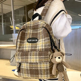 Maytrends  -   Fashion Plaid Woollen Cloth Women's Backpack Student Book Backpacks for Teenage Girls School Bags Large CapacityTravel Rucksack