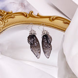 Fashion Handmade Femme Wing Drop Earrings Purple Resin Fairy Cicada Wings Earrings Rhinestone Purple Earrings Vintage Jewelry